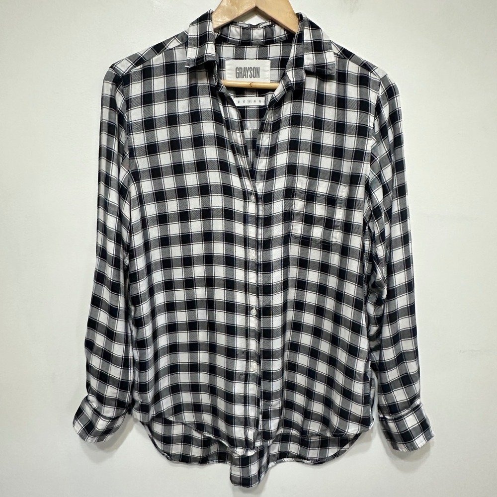 Grayson Frank & Eileen The Hero Button Down Shirt Size M Black White Plaid *Flaw